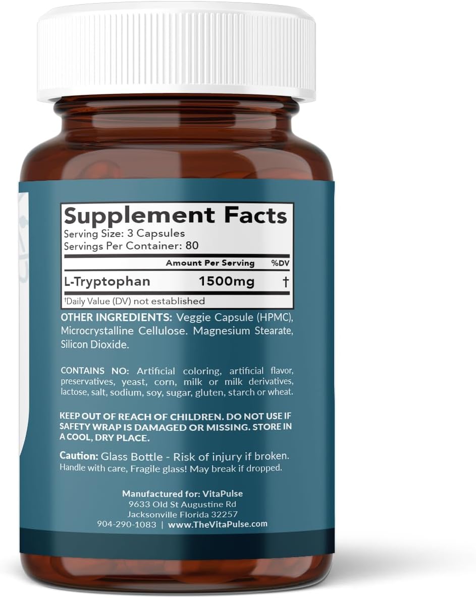 VitaPulse L-Triptófano 1500mg, 240 Cápsulas, Fórmula Nocturna, No Transgénico