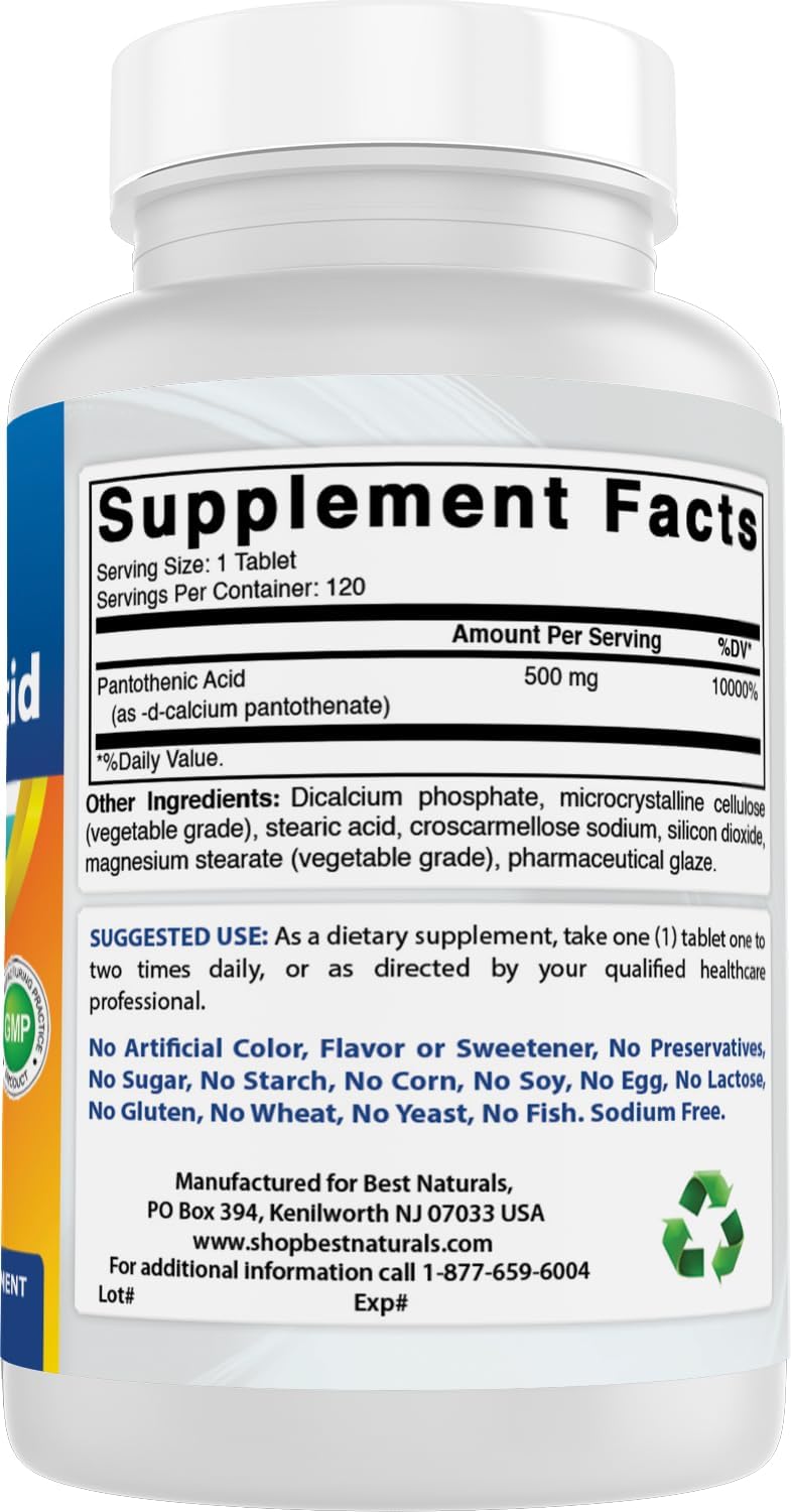 Best Naturals Ácido Pantoténico 500 mg 120 Comprimidos
