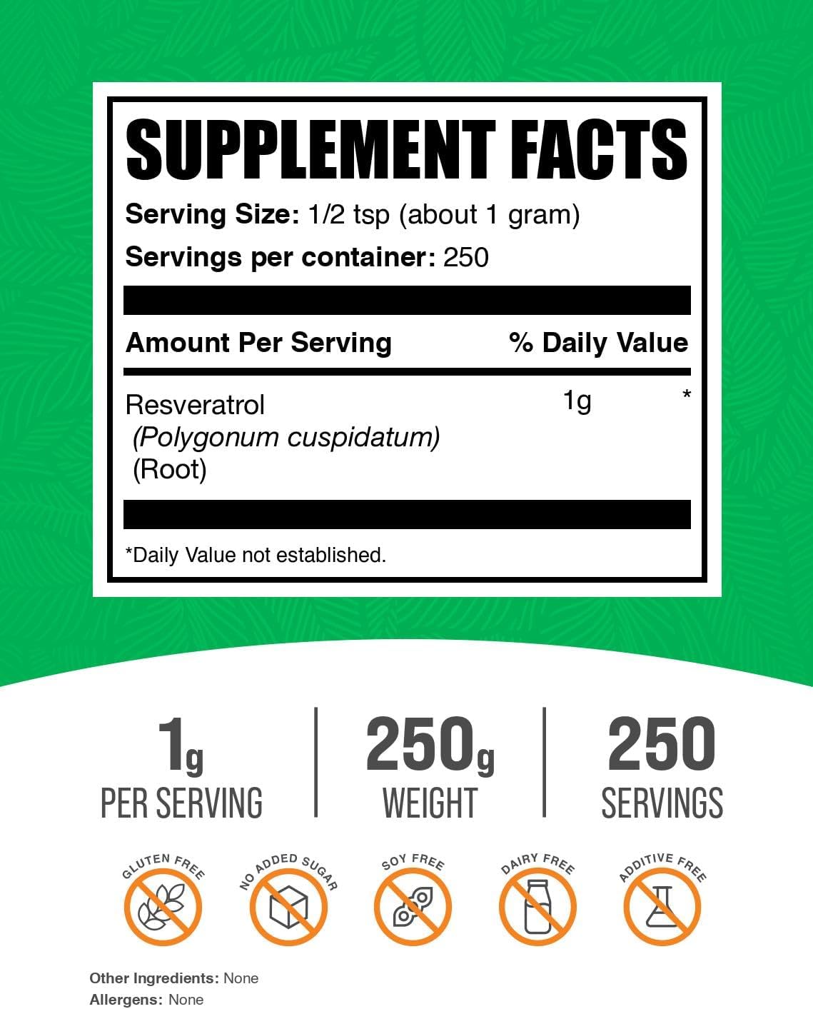 Resveratrol en Polvo 250g - Suplemento Antioxidante de Polygonum Cuspidatum - Sin Gluten