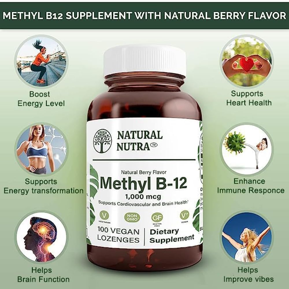 Natural Nutra Metil B12 1000mcg - 100 Comprimidos Sublinguales Veganos Sabor a Bayas