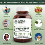 Natural Nutra Metil B12 1000mcg - 100 Comprimidos Sublinguales Veganos Sabor a Bayas