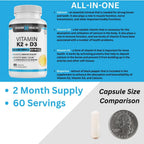 Vitamina K2 D3 con Calcio y Bioperina, 60 Cápsulas