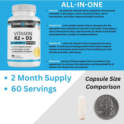 Vitamina K2 D3 con Calcio y Bioperina, 60 Cápsulas – Image 3