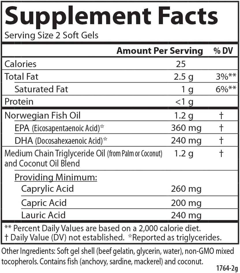 Carlson MCT y Omega-3 con Aceite de Coco Virgen Orgánico, EPA y DHA, 120+30 Cápsulas Blandas