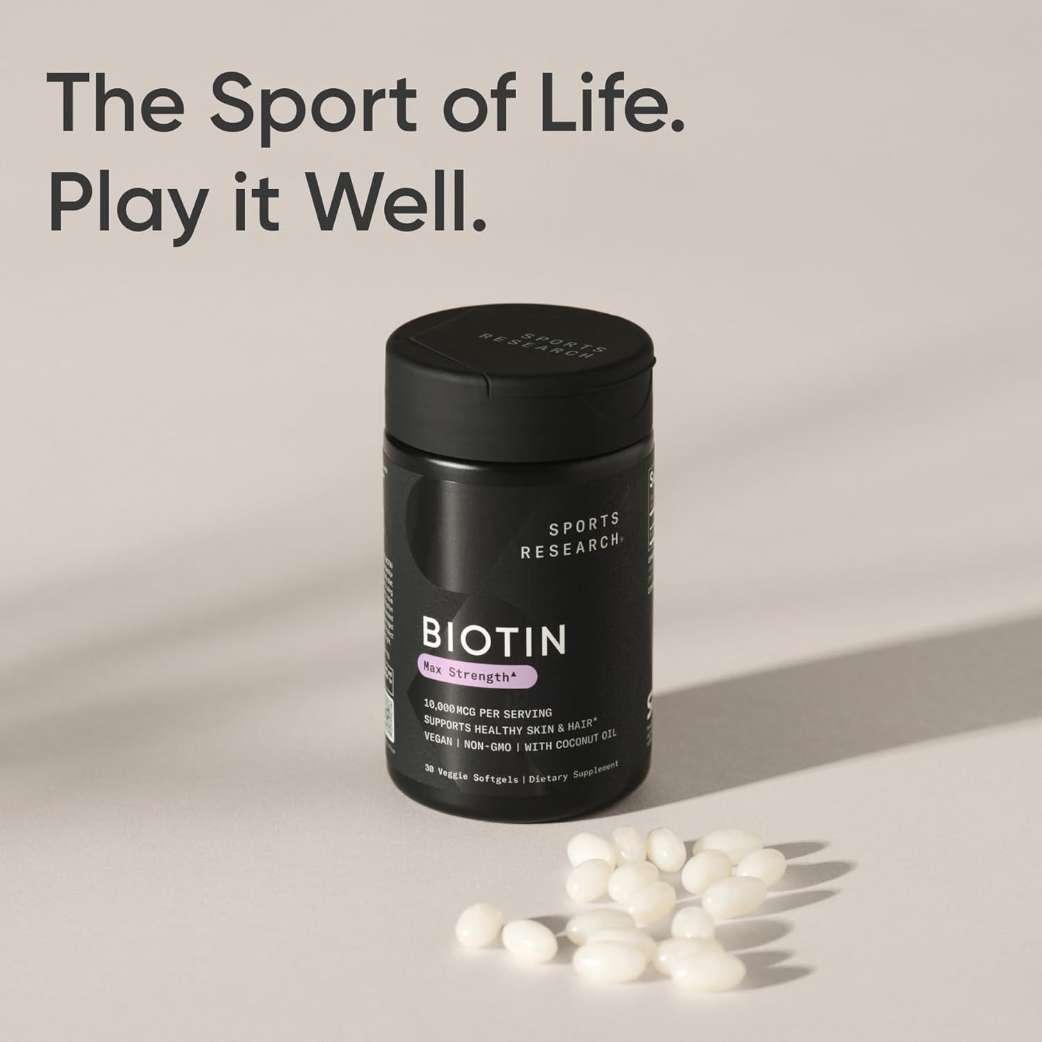 Sports Research Biotina 10.000 mcg con Aceite de Coco Orgánico - 30 Cápsulas Blandas Vegetales
