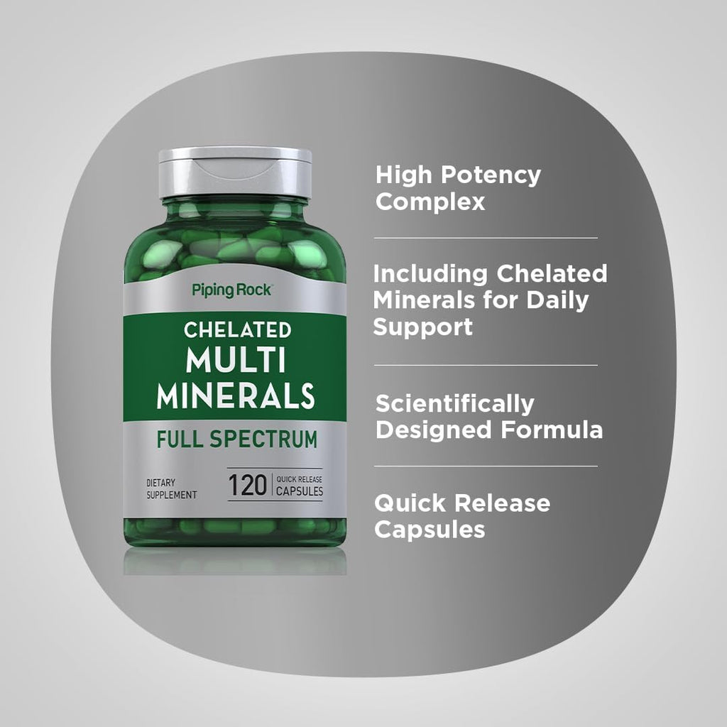 Piping Rock Complejo Mineral Quelado | 120 Cápsulas | Para Hombres y Mujeres | Sin Hierro | No-GMO, Sin Gluten