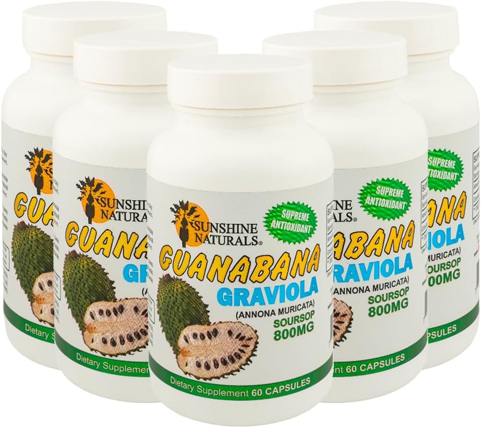 Sunshine Naturals Graviola - Suplemento de Graviola (Soursop) - 60 Cápsulas (Pack de 3)
