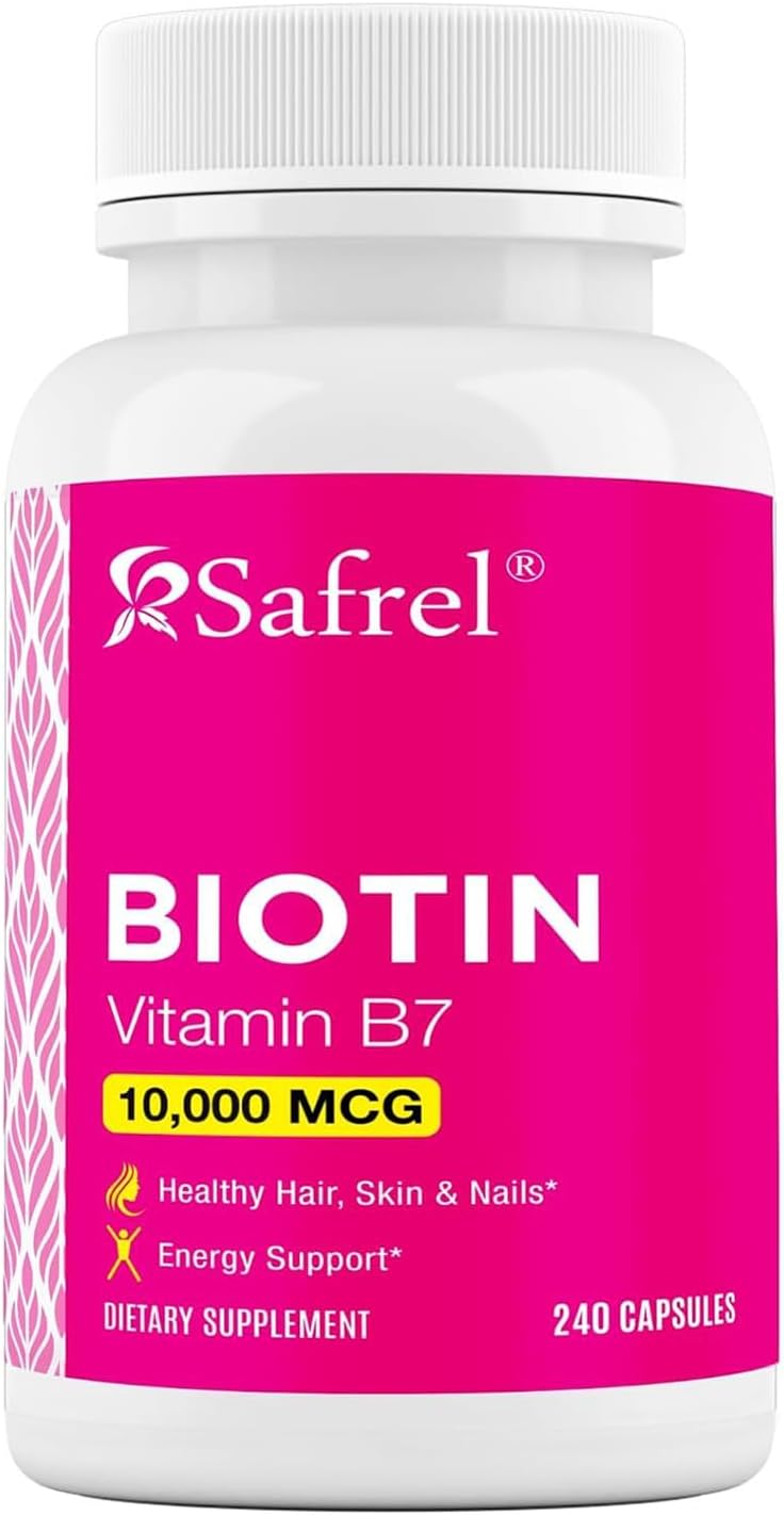 Safrel Biotina (Vitamina B7) 10.000 mcg – 240 Cápsulas Veganas, Sin Gluten
