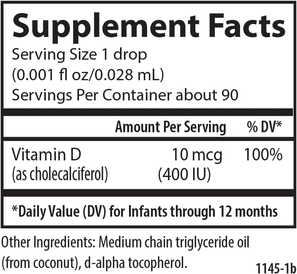 Carlson - Baby's Plant-Based Super Daily D3, Gotas de vitamina D3 vegetal para bebés, 400 UI (10 mcg) por gota, 90 gotas