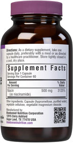 Bluebonnet Nutrition Niacinamida 500 mg - 60 Cápsulas Vegetales - Sin Soja, Sin Gluten, Vegano, No GMO
