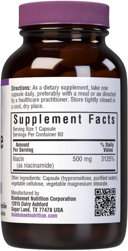 Bluebonnet Nutrition Niacinamida 500 mg - 60 – La niacina contribuye al funcionamiento normal del sistema nervioso. – Image 2