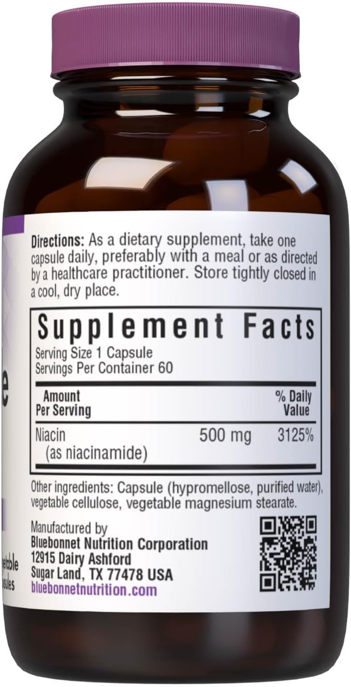 Bluebonnet Nutrition Niacinamida 500mg, 60 Cápsulas Vegetales