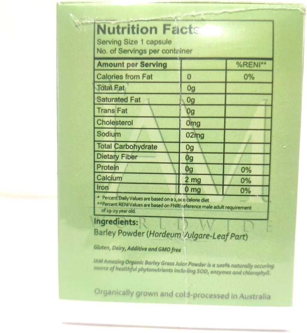 IAM WORLDWIDE Amazing Organic Barley Capsule from Australia - 100 Cápsulas de 500 mg