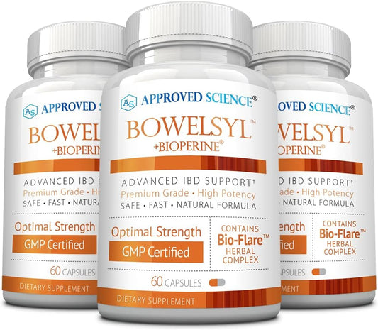 Approved Science Bowelsyl - 360 Cápsulas - Soporte para el Tracto GI, Calma el Colon, Restaura Nutrientes - Alta Absorción - Natural, No OGM