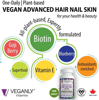 Vegan Advanced Hair Nail Skin One-Daily, 90 – Biotina: Contribuye al mantenimiento del cabello y la piel en – Image 4
