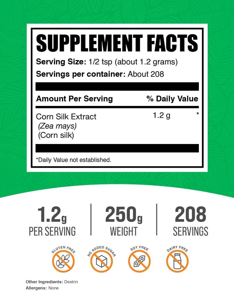 Corn Silk Powder Extract - Zea Mays, Vegan & Gluten-Free, 1.2g per Serving, 250g