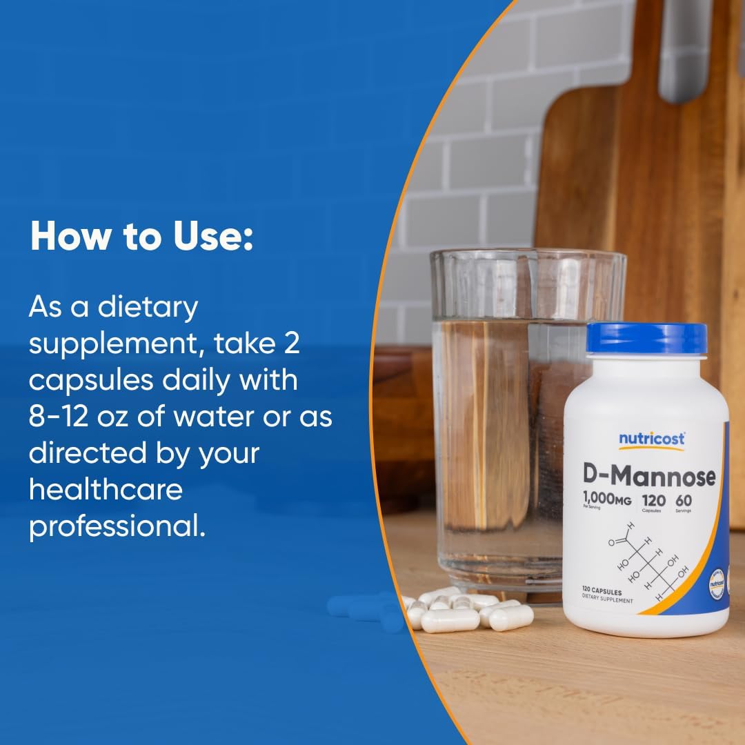 Nutricost D-Mannose 1000mg por dosis, 120 cápsulas - 500mg por cápsula, Salud del tracto urinario, No transgénico y sin gluten