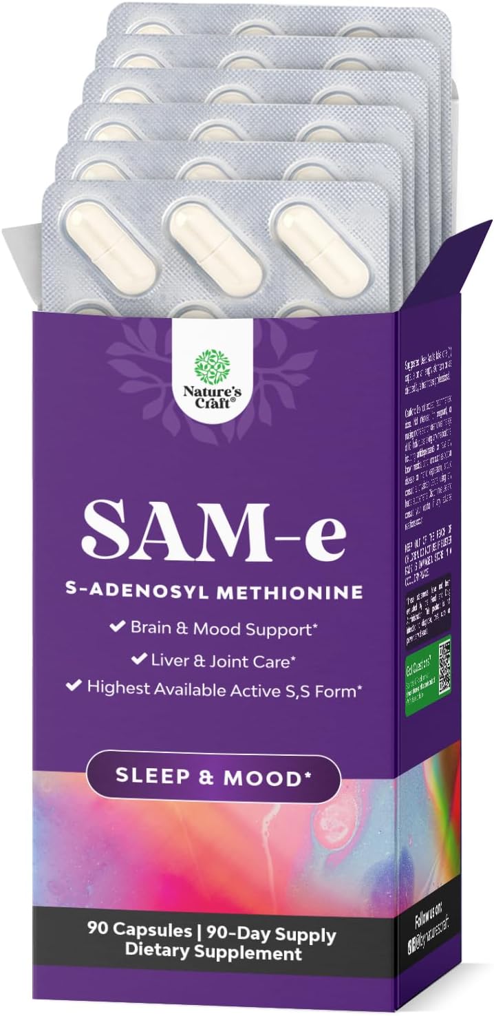 Natures Craft SAM-e 200mg - Suplemento de S-Adenosilmetionina, 60 Cápsulas Veganas