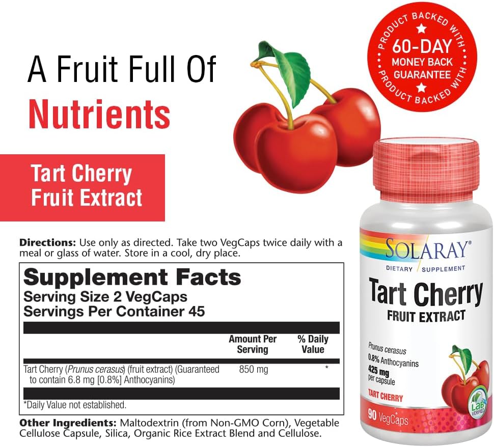 Solaray Extracto de Cereza Ácida 850 mg, 90 Cápsulas Veganas