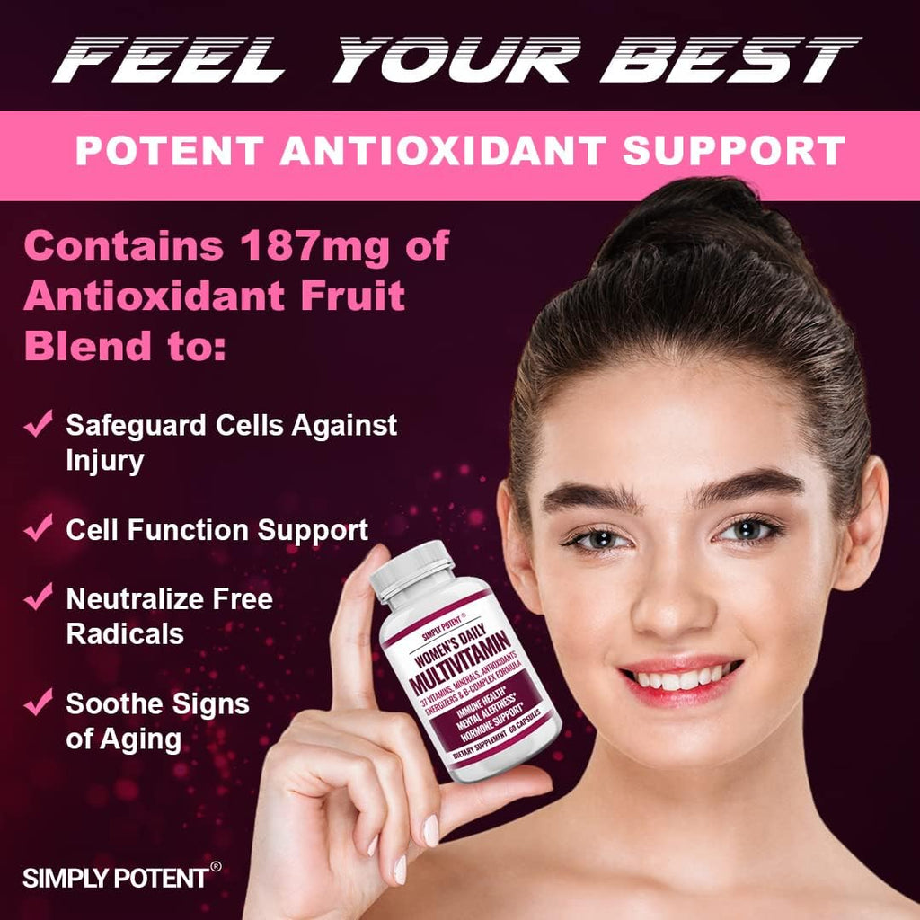 Simply Potent Multivitamínico para Mujeres – 37 Vitaminas y Minerales con Biotina, Té Verde y Complejo B, 60 Cápsulas