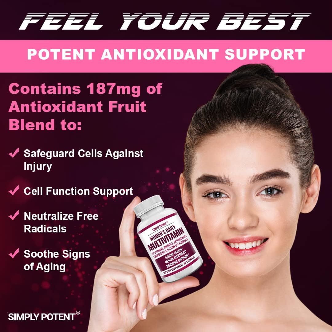 Simply Potent Multivitamínico para Mujeres – 37 Vitaminas y Minerales con Biotina, Té Verde y Complejo B, 60 Cápsulas
