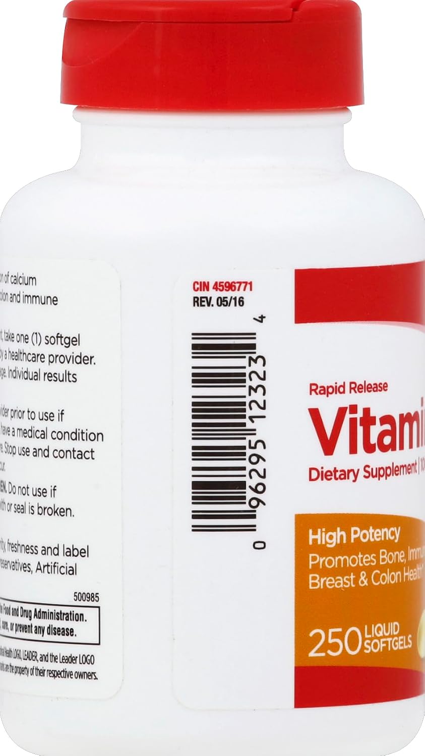 Leader Vitamina D 1000 UI Softgels, 250 Cápsulas