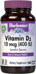 Bluebonnet Nutrition Vitamina D3 400 UI - 180 Cápsulas Vegetales