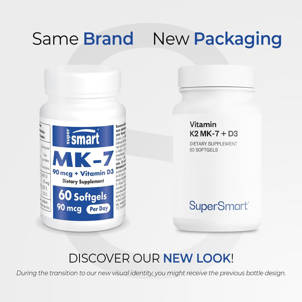 Supersmart Vitamina K2 MK7 + Vitamina D3, 90 mcg, 60 cápsulas blandas