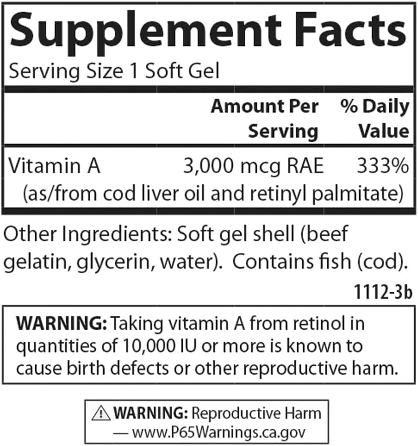 Carlson - Vitamina A, 10000 UI (3000 mcg RAE), 250 Softgels