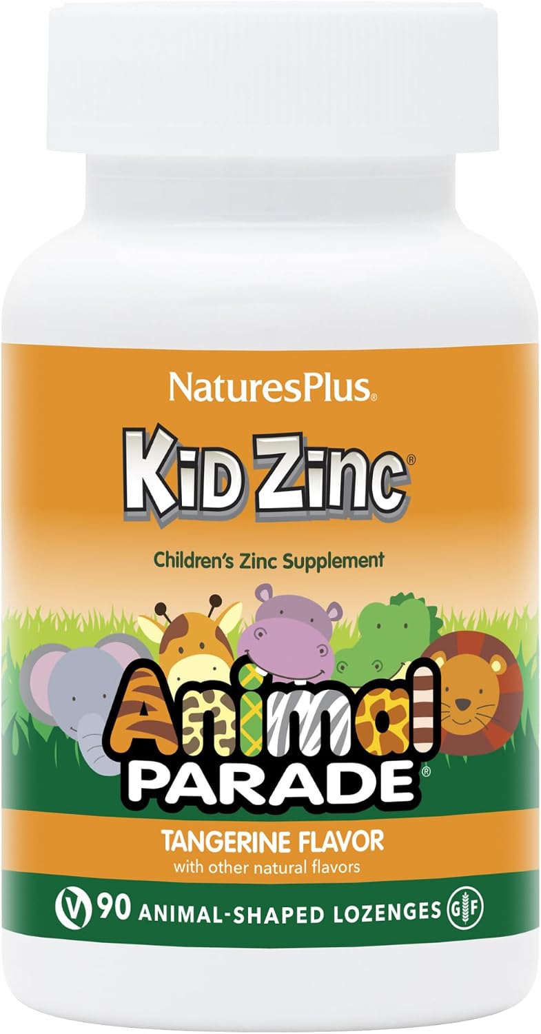 NaturesPlus Animal Parade KidZinc - 90 comprimidos masticables con sabor a mandarina (pack de 3) - Zinc quelado para niños