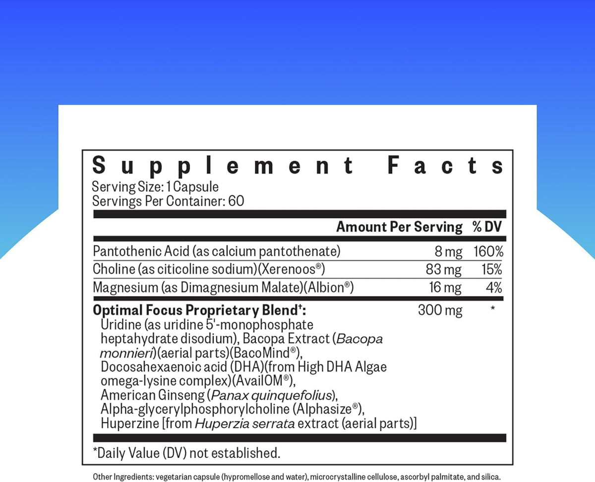 Seeking Health Optimal Focus – Suplemento Nootrópico para Memoria y Concentración, Sin Cafeína ni Estimulantes, con Colina, – Image 2