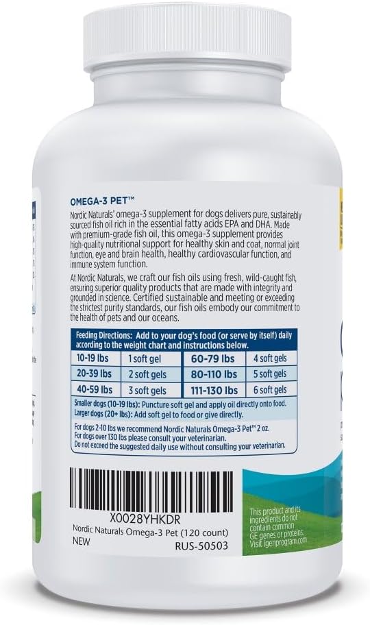 Nordic Naturals Omega-3 Pet, 120 Cápsulas Blandas - Aceite de Pescado para Perros con EPA y DHA