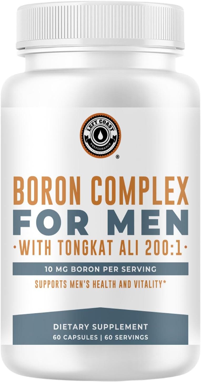 Left Coast Performance Boro con Tongkat Ali, Vitamina D3 y Zinc Picolinato - 10mg Boro, 30mg Zinc - 30 Cápsulas