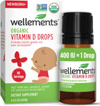 Wellements Gotas Orgánicas de Vitamina D3 para Bebés y Niños Pequeños (90 Días) - 400 IU por Gota