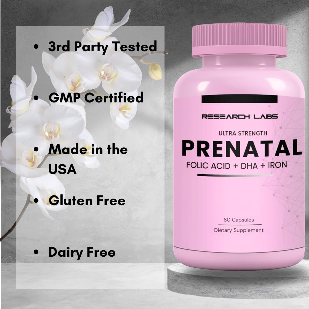 Research Labs Vitaminas Prenatales con Metilfolato y DHA - 60 Cápsulas