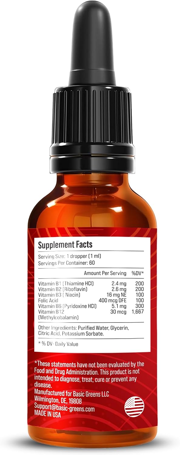 Vitamin B Complex Liquid Drops Vegan - Extra Strength Sublingual Formula - Complejo B en gotas sublingual vegano