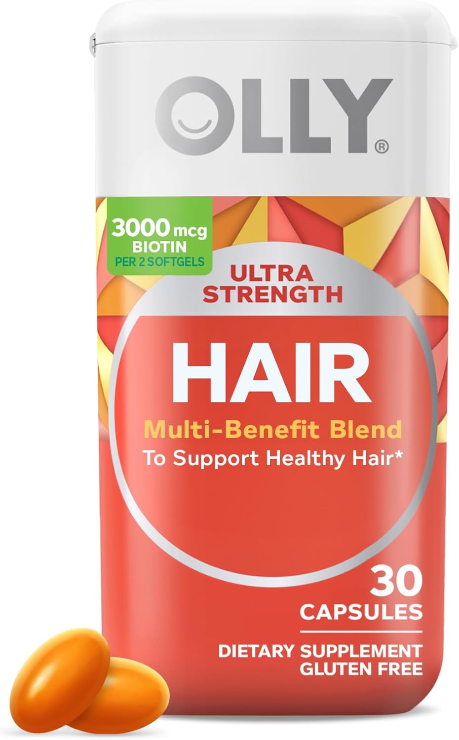 OLLY Ultra Strength Hair Softgels – Suplemento para el Cabello con Biotina, Keratina y Vitamina D (30 Cápsulas)