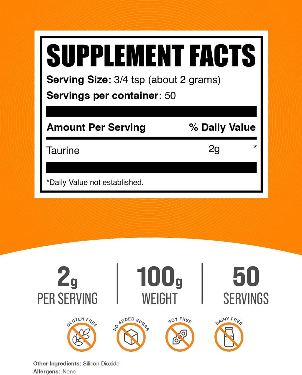 Taurina en Polvo 100g - BulkSupplements
