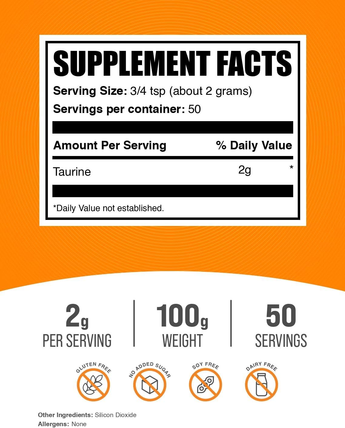 Taurina en Polvo 100g - BulkSupplements