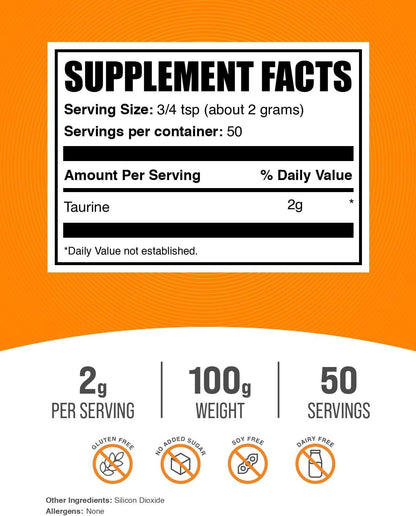 Taurina en Polvo 100g - BulkSupplements – Image 2