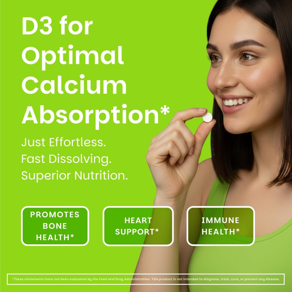 EZ Melts Vitamina D3 5000 IU Vegana - 90 Comprimidos Disolubles Sabor Manzana Verde - Sin Gluten, No-GMO