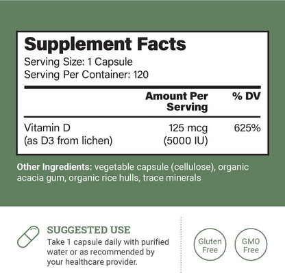 Earth Harmony Naturals Vitamina D3 Vegana – Mantenimiento de huesos fuertes: Favorece la mineralización ósea y – Image 2