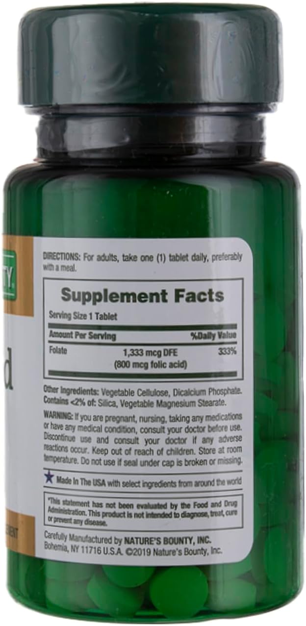 Nature's Bounty Ácido Fólico 800 mcg, 250 Comprimidos
