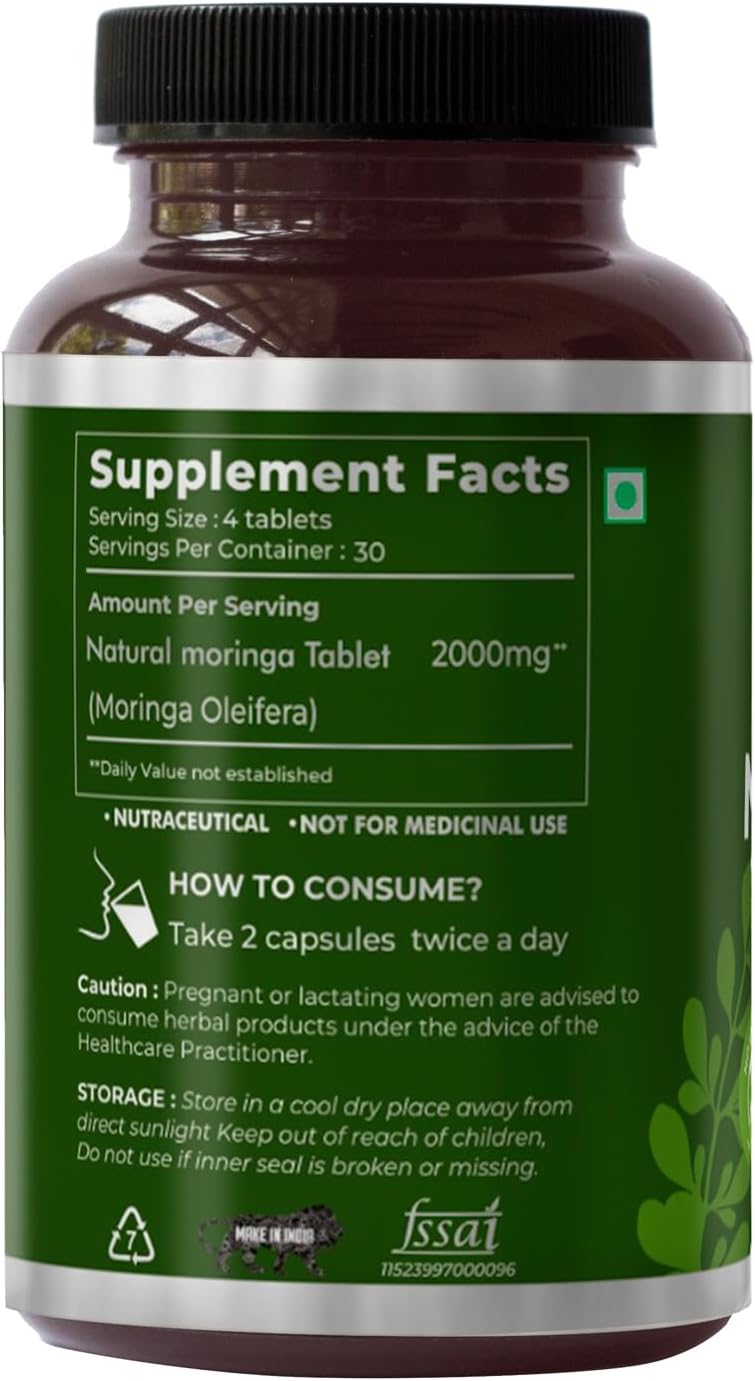 SAPTAMVEDA Comprimidos de Moringa Natural (120 comprimidos) - 500mg cada uno | Multivitamínico natural de hojas de Moringa