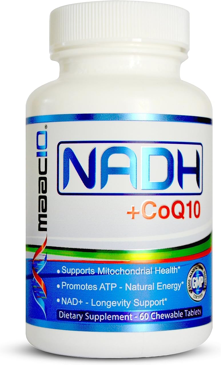 MAAC10 NADH + CoQ10 – 60 Comprimidos Masticables | 50mg NADH PANMOL® + 100mg CoQ10 | Energía y Enfoque Mental