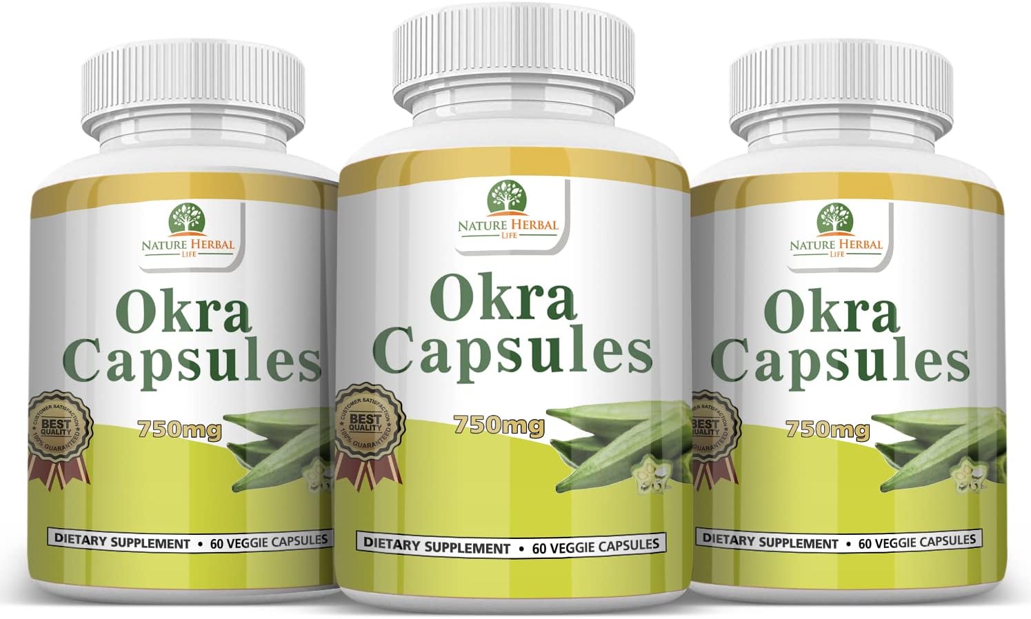 Cápsulas de Okra 750 mg, 180 Cápsulas Vegetales (3 Envases) - Nature Herbal Life
