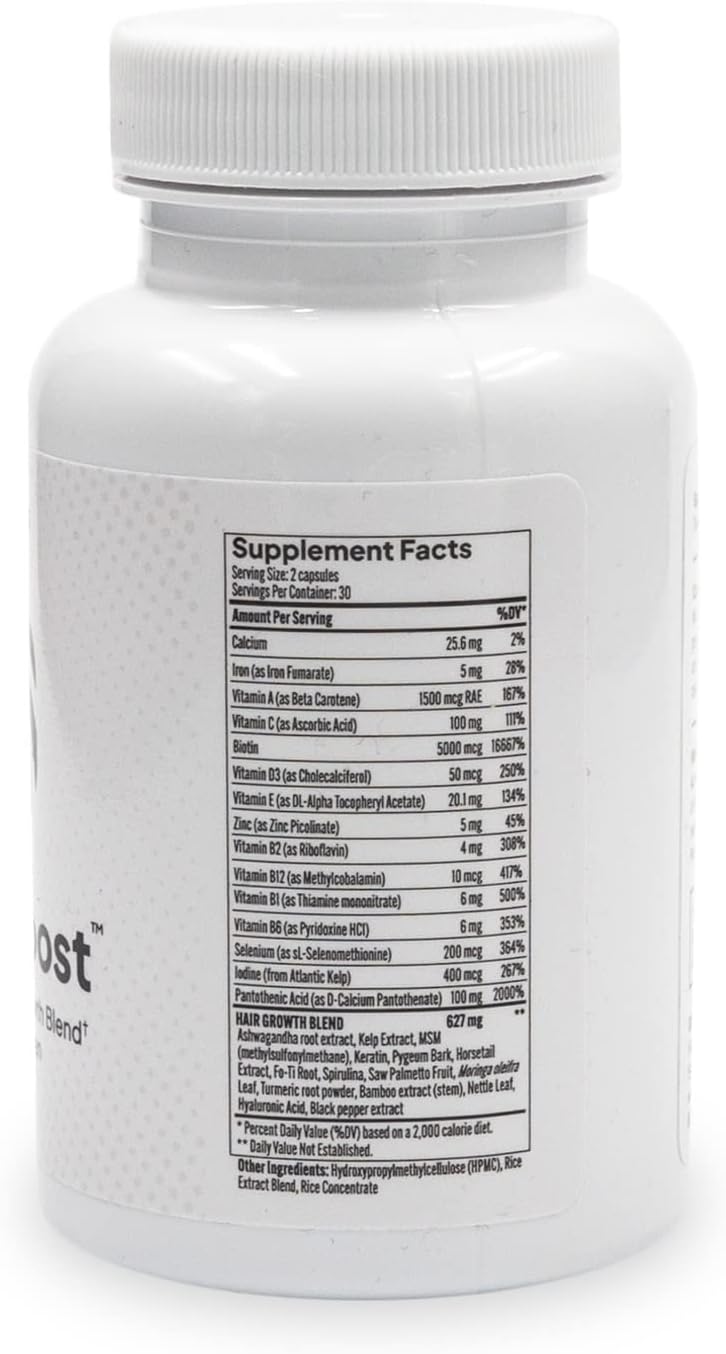 Hair Labs Biotina Boost - Suplemento de Biotina 5000 mcg con Ashwagandha y Keratina - 60 Cápsulas