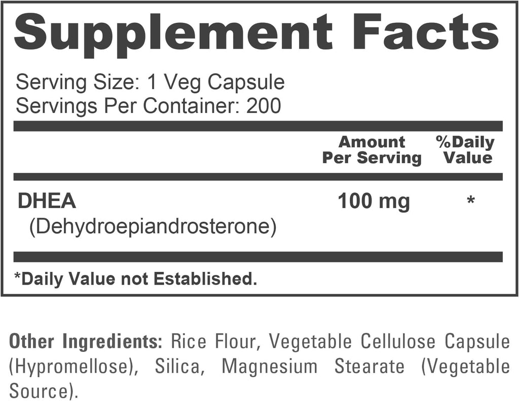 NusaPure DHEA 100mg 200 Cápsulas Vegetales (Vegetariano, No OGM)