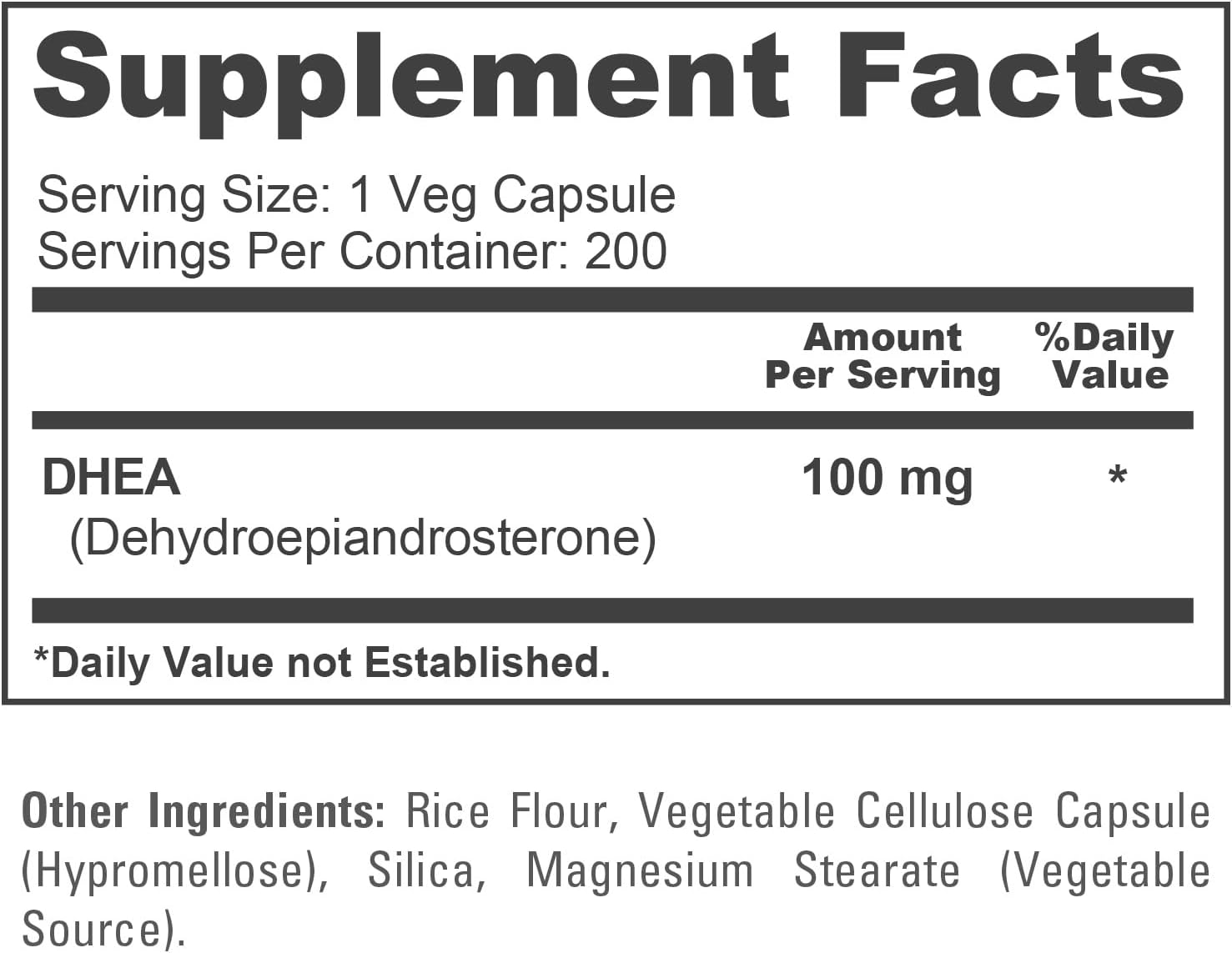 NusaPure DHEA 100mg 200 Cápsulas Vegetales (Vegetariano, No OGM)