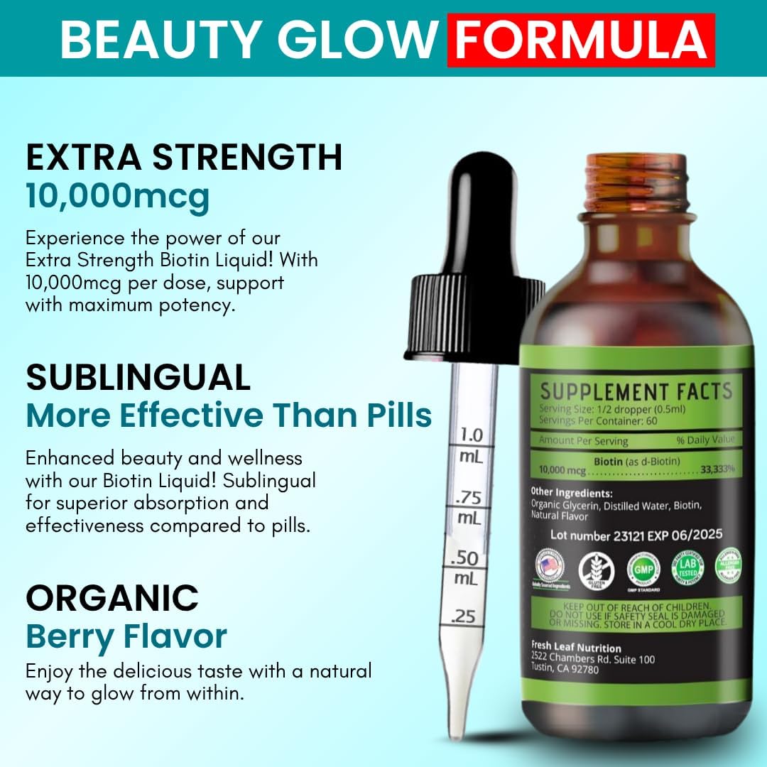 Vitboost Gotas de Biotina Líquida 10.000mcg con Sabor a Bayas Orgánicas – Fórmula Vegana Extra Fuerte